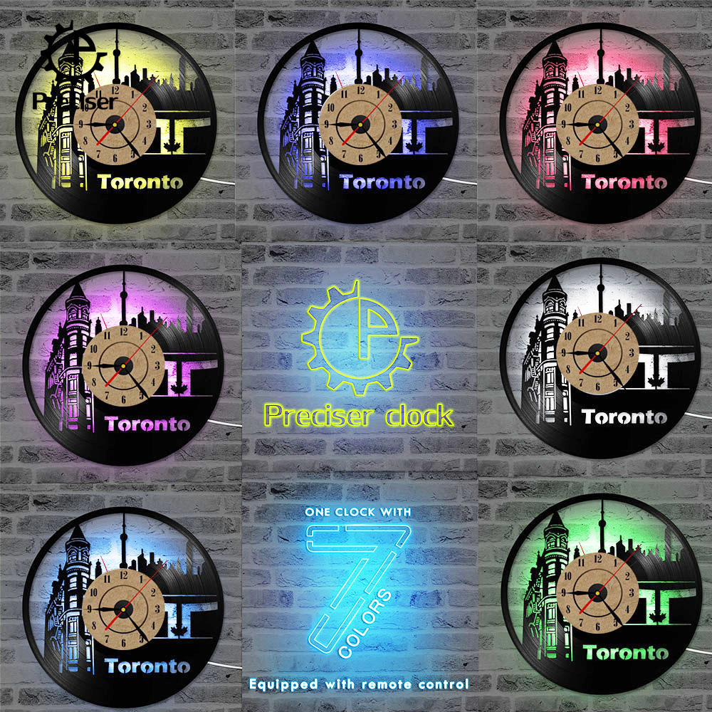 Toronto Clock Display Design Preciser Toronto Canada Skyline Vinyl Record Hanging Wall Clock 3D ...