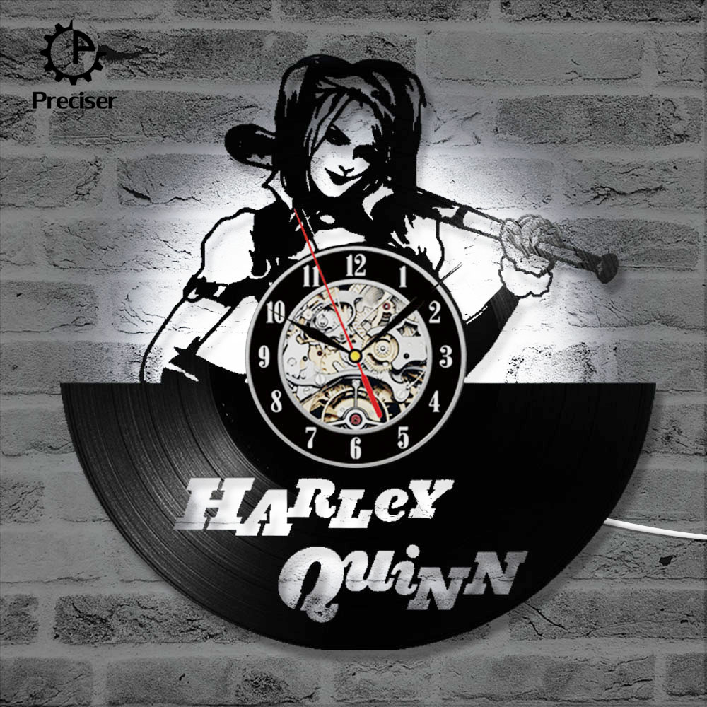 Preciser CD Record Clock Vinyl Record Hanging Wall Clock Harley Quinn
