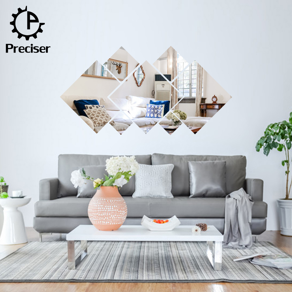 Preciser 7pcs Diamond Rhombus Mirror Acrylic 3D DIY Removable Decal Art