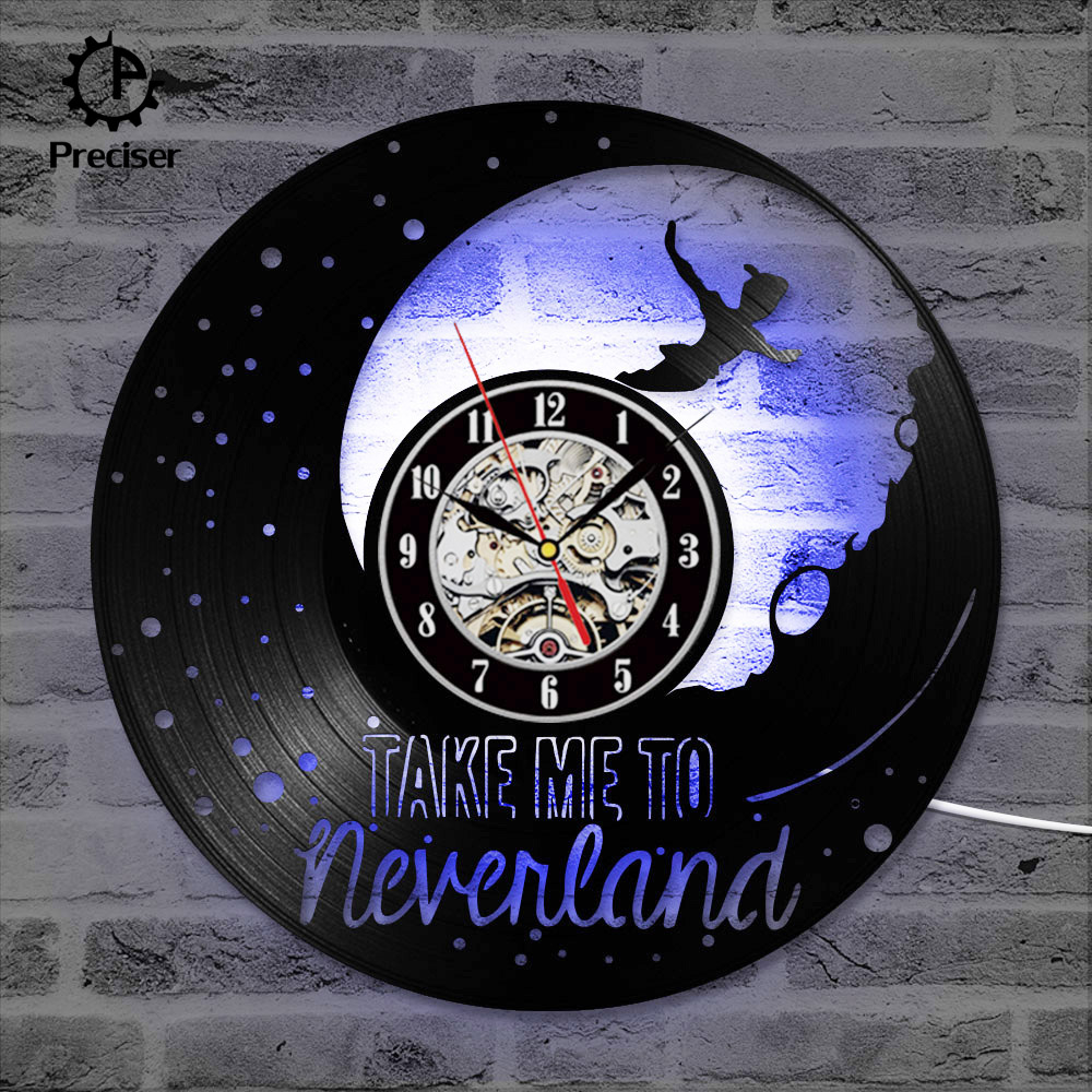 Peter Pan Theme Vinyl CD Record Clock Black Hollow Round Creative