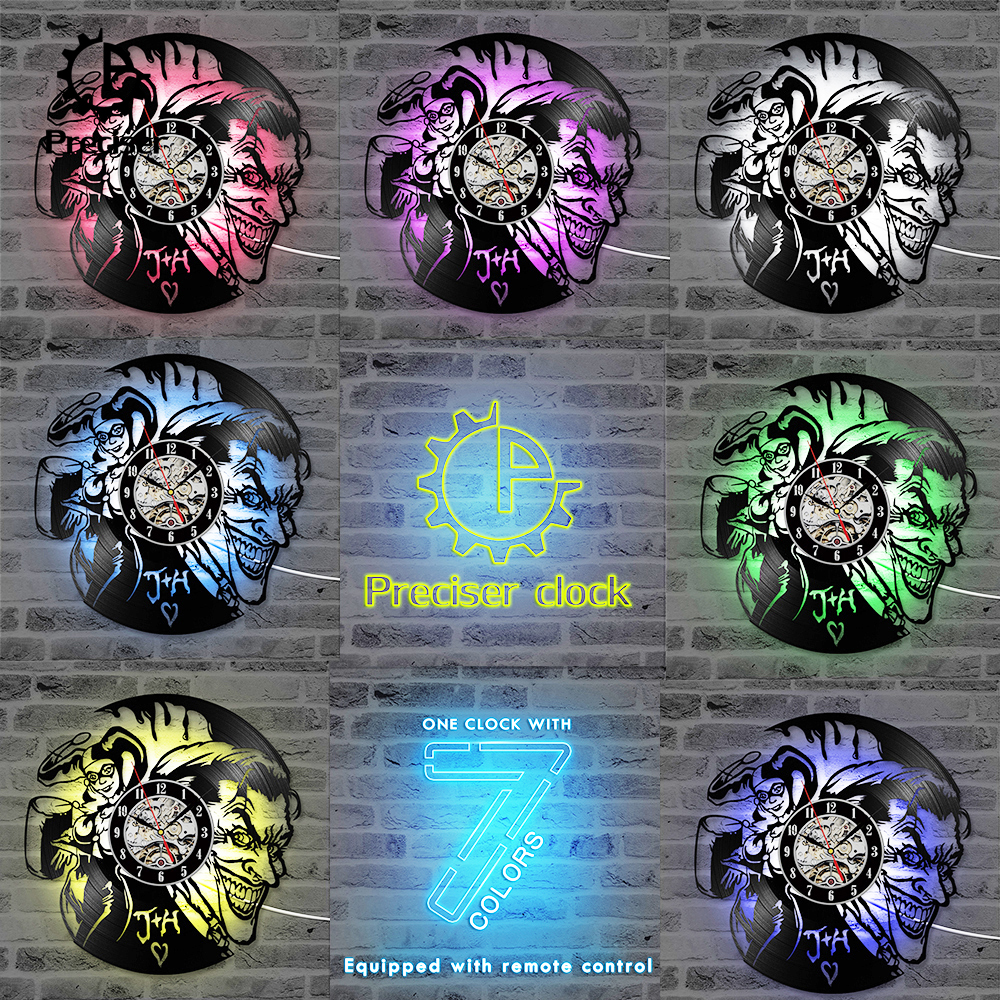 Preciser Joker and Harley Quinn 3D Record Clock Creative and Classic